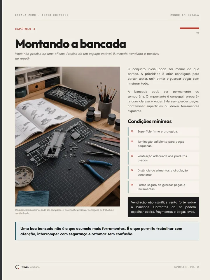 Página interna sobre a montagem da bancada