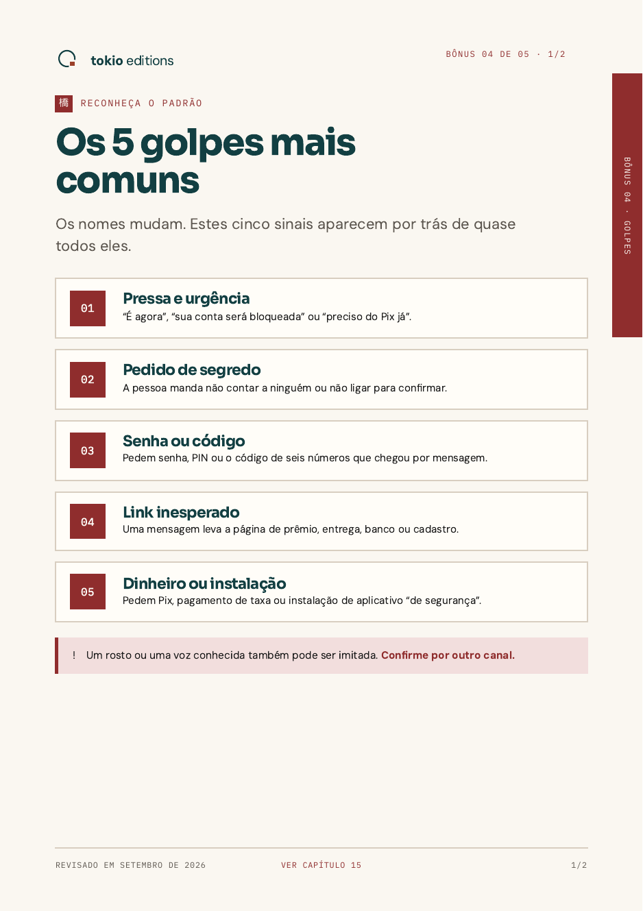 Página real do bônus Os 5 golpes mais comuns