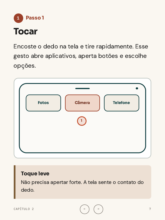 Página ensinando o gesto de tocar